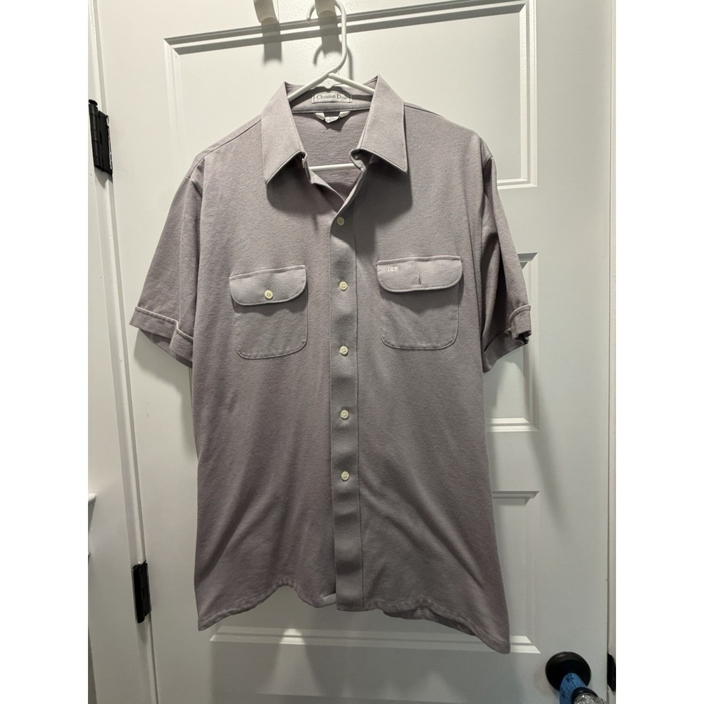 Vintage Christian Dior Polo Shirt Mens Gray Button Up Embroidered 80s 90s Large
